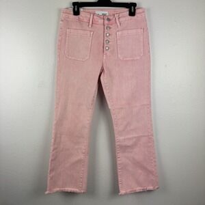 NWT VERVET Alison Womens‎ Crop Flare Pink Button Fly Denim Jeans Raw Hem - SZ 30